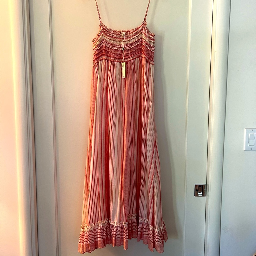 Max Studio Coral and Cream Striped Maxi Dress